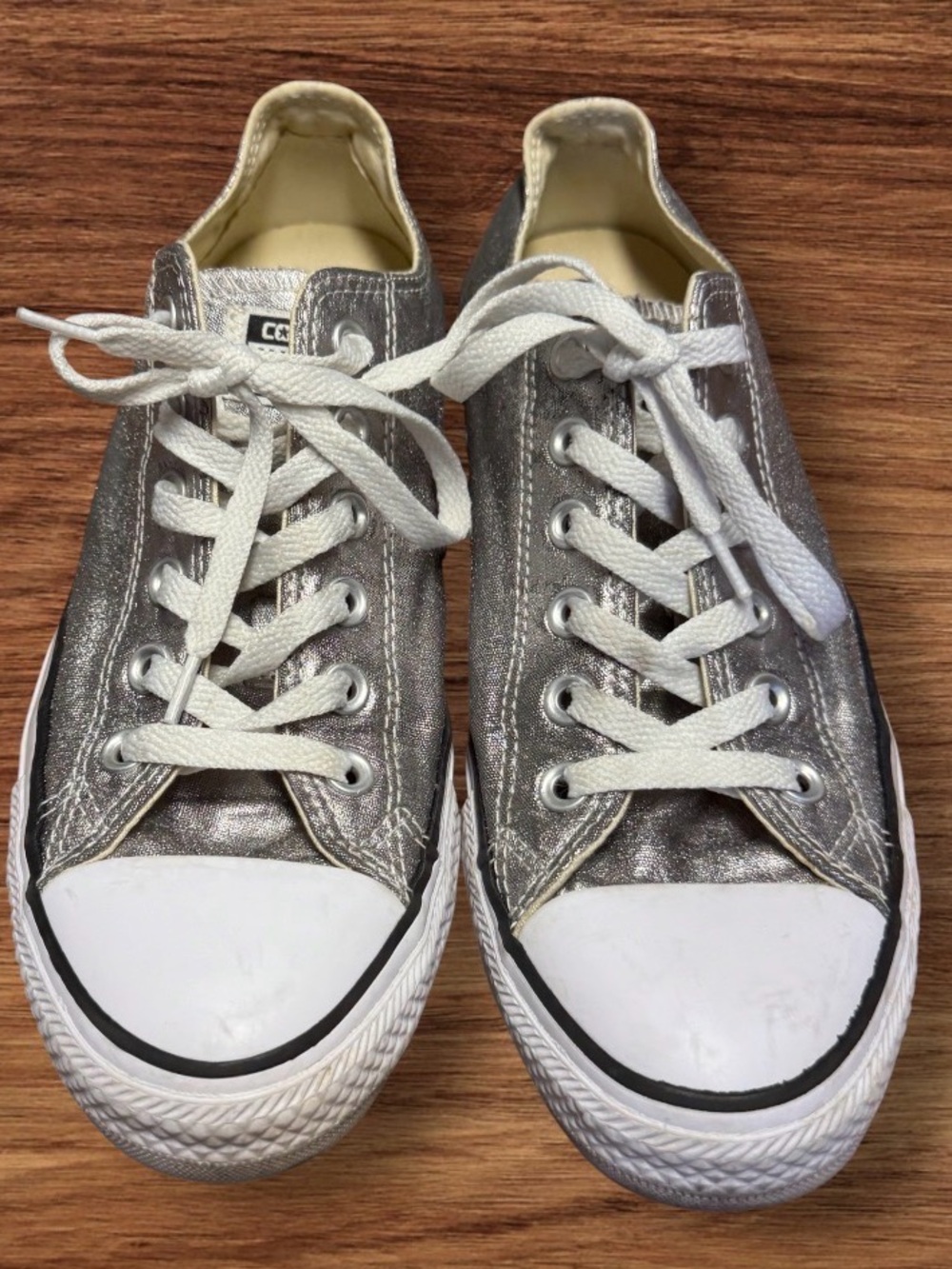 Converse Chuck Taylor All Star Ox low-top sneakers in a metallic silver SZ 8.5